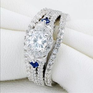 3pc Set White Topaz Sterling Silver ring set